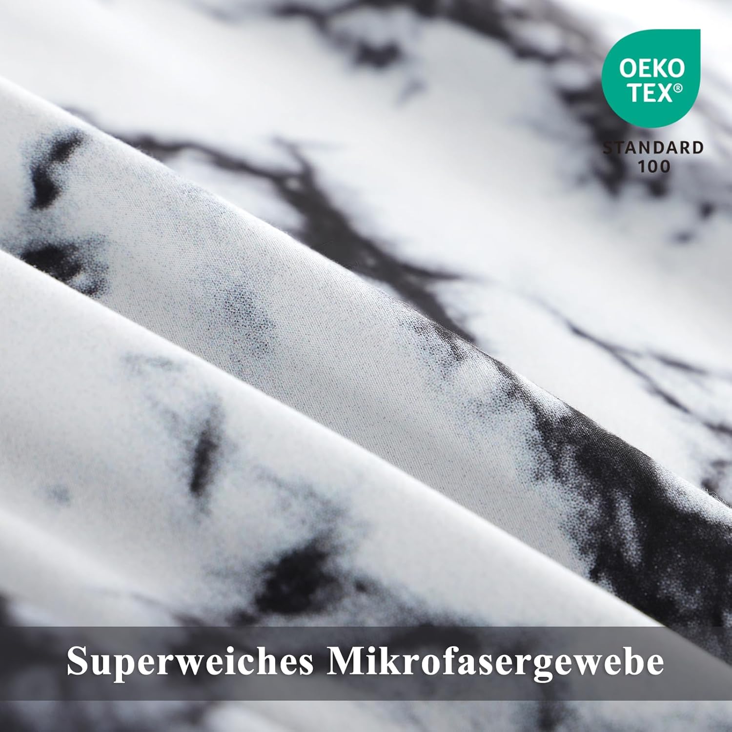 Thumbnail 4 de Aisbo Bettwäsche 135x200 (4-teilig) mit Mikrofaser & Reißverschluss – Marmor Schwarz, Set mit 2 Kissenbezügen 80x80