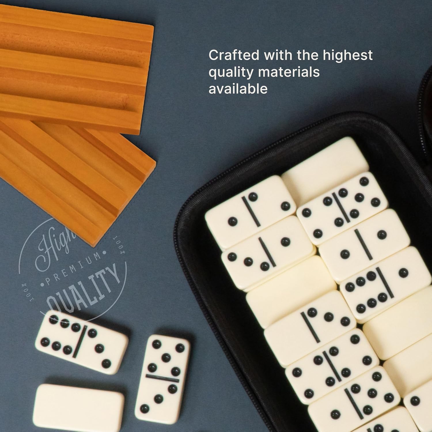 Detalle de Queensell Double Six Dominoes Set for Adults with 4 Racks and Travel Case (28 Tiles)