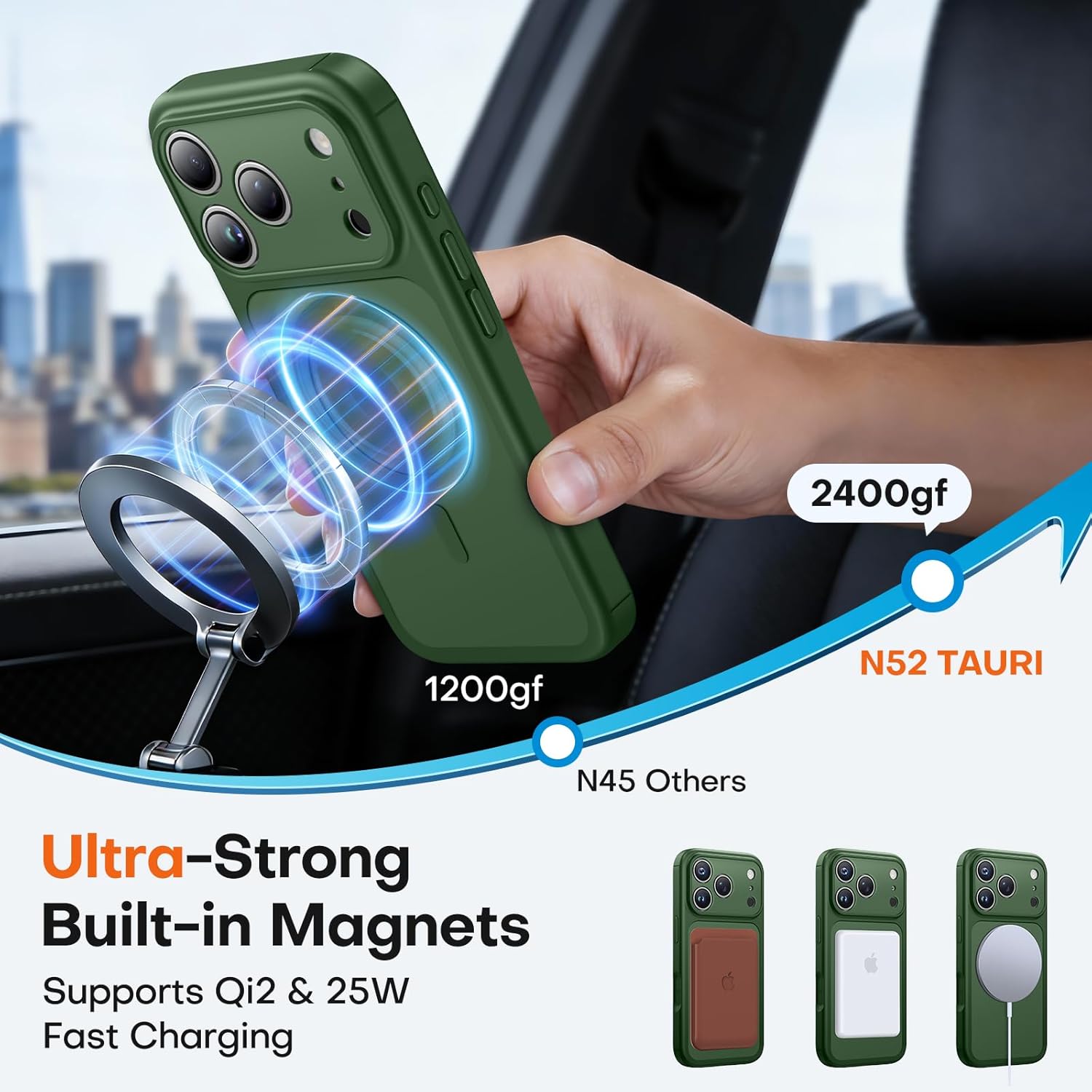 Thumbnail 4 de TAURI Magnetic Case for iPhone 17 Pro Max with Full Camera Protection and MagSafe (Green)