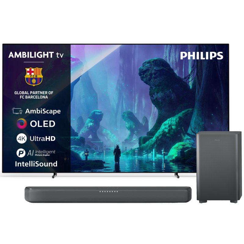Detalle de Philips 55OLED801/12: OLED 55" con Ambilight y barra de sonido TAB5309, para cine en casa y gaming