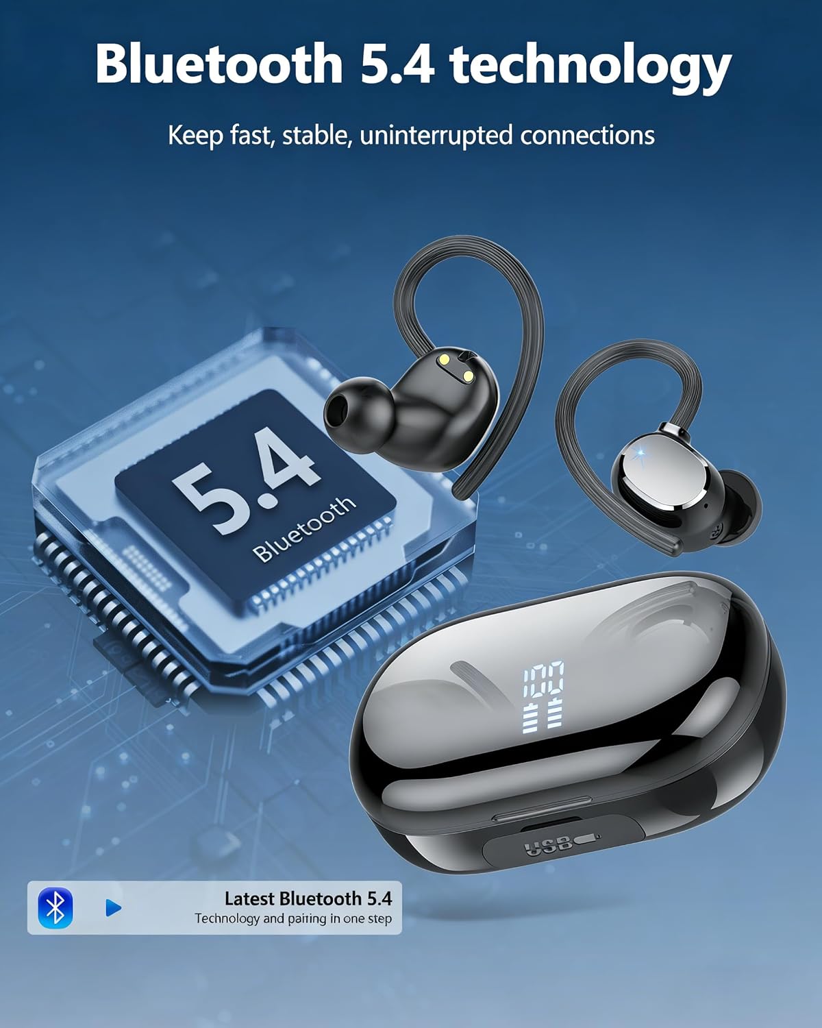 Detalle de Wireless Earbuds with Bluetooth 5.4 and IPX7 Waterproofing (Q22) – Long Battery, ENC Noise Cancelling Mic