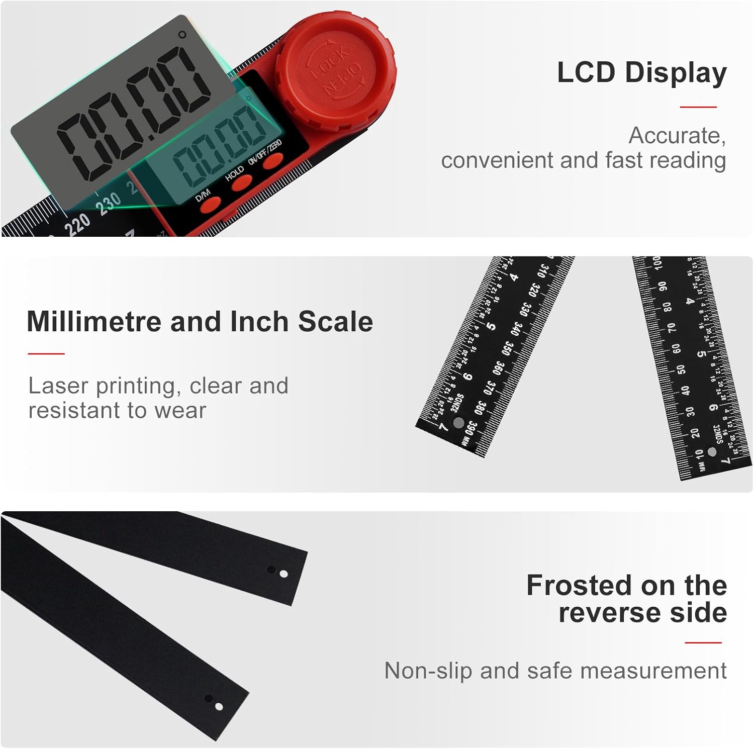 Thumbnail 1 de Aweohtle 2-in-1 digitaler Winkelmesser mit LCD, HOLD und Feststellfunktion – Winkel & Länge bis 400 mm