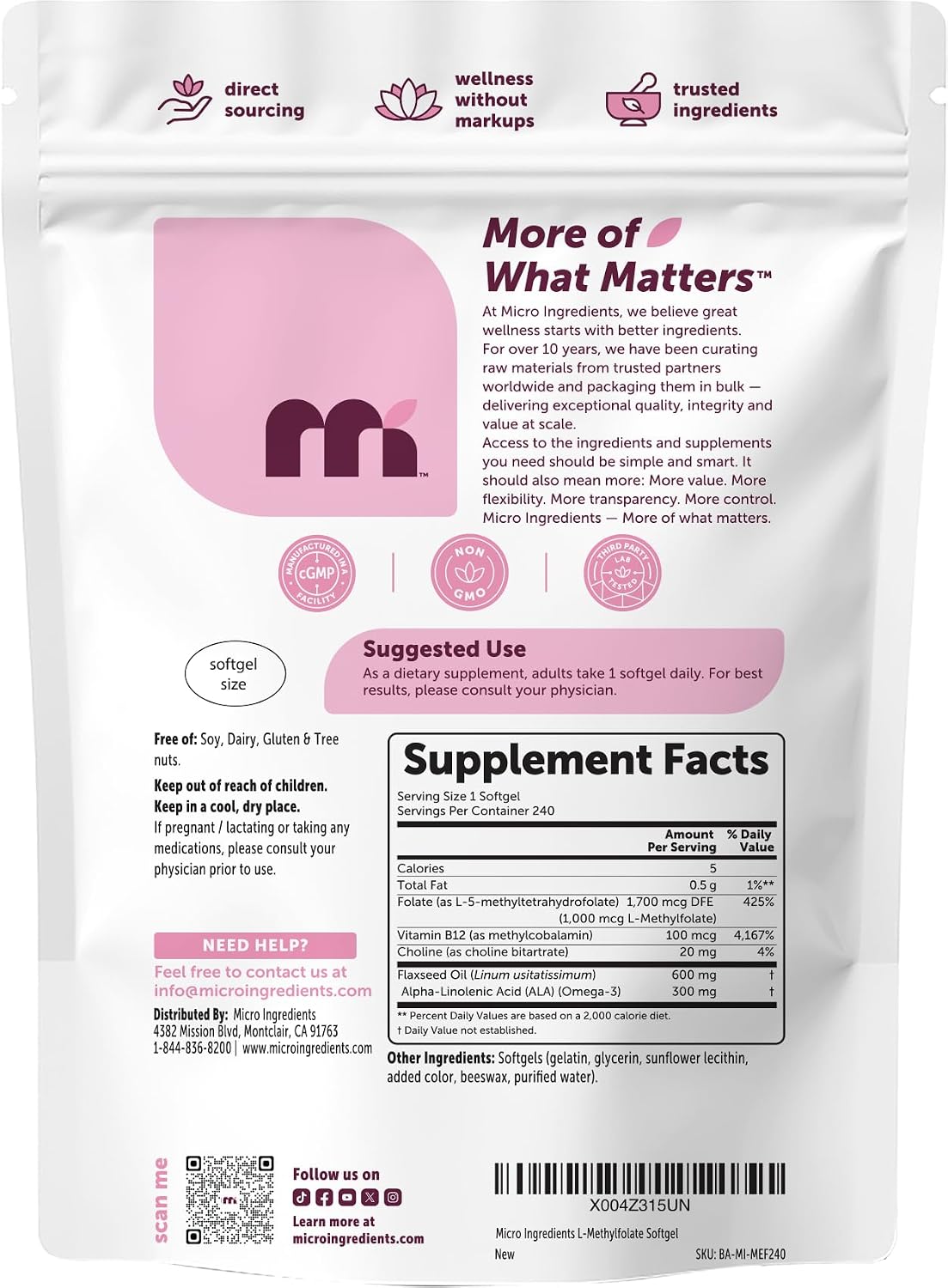 Thumbnail 5 de Micro Ingredients L-Methylfolate Supplement 240 Softgels