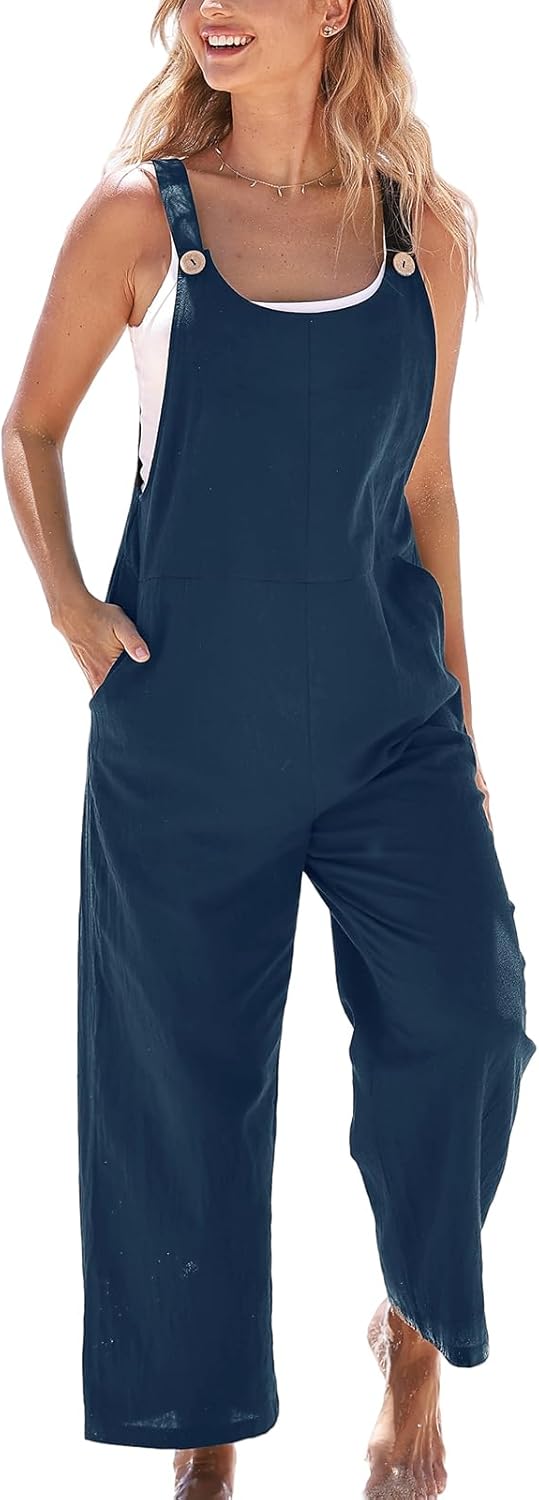CUPSHE tuta da donna in cotone con scollo rotondo e tasche, senza maniche