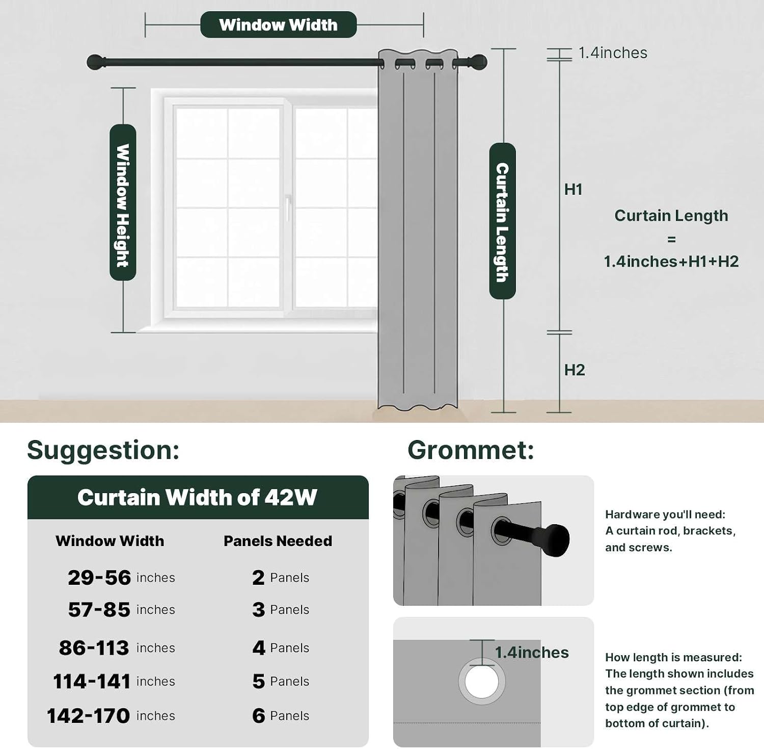 Thumbnail 1 de H.VERSAILTEX Blackout Curtains 63 Inch