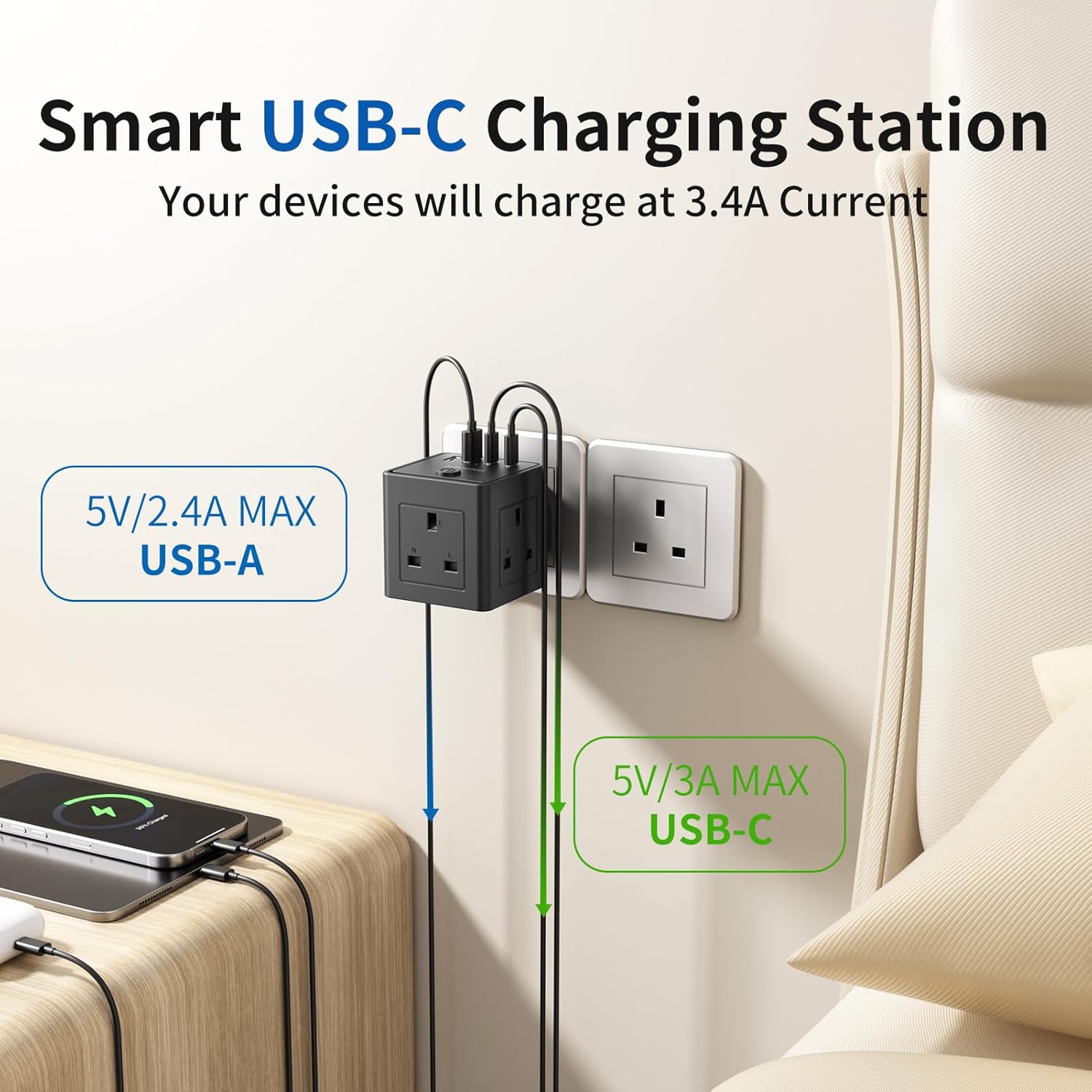 Thumbnail 2 de Plug Extension Socket 13A 3‑Way with 4 USB 🔌