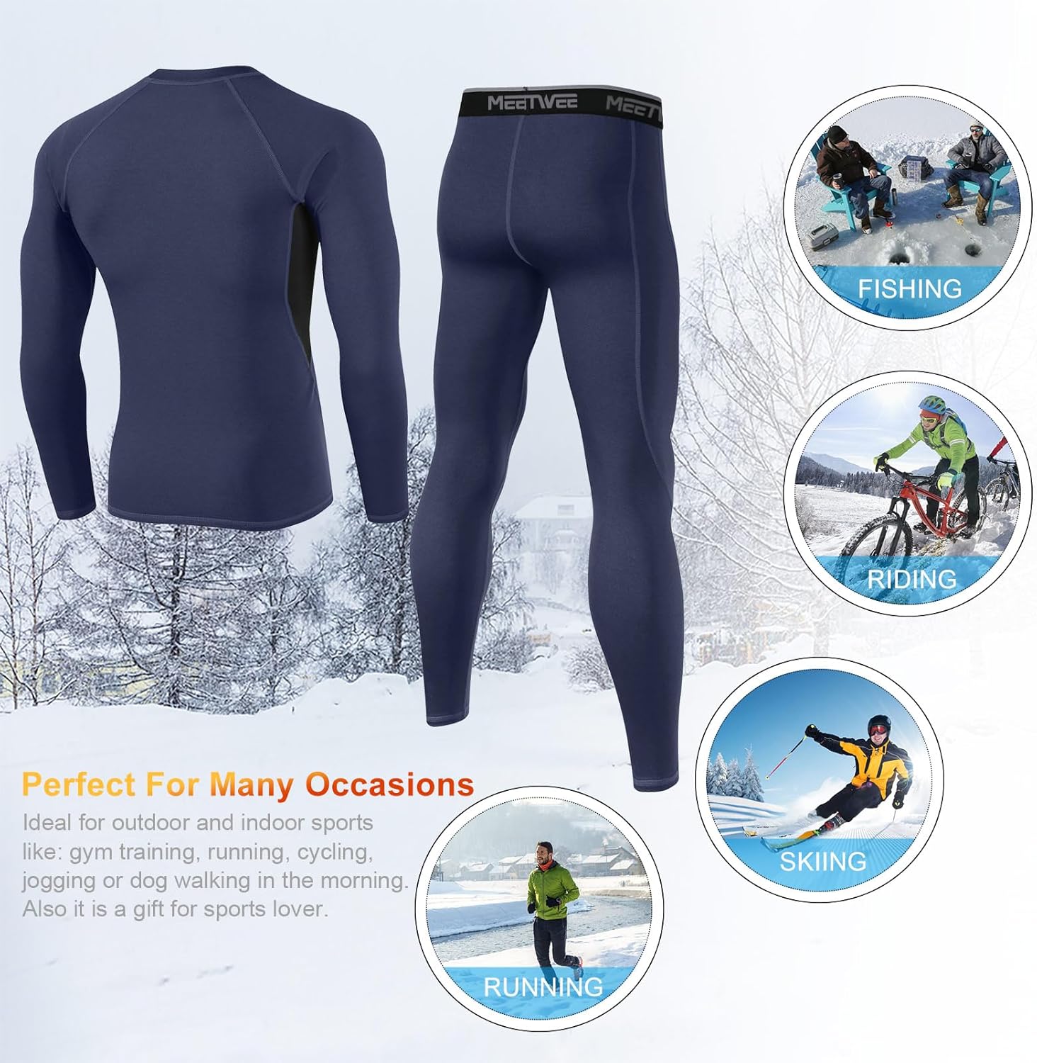 Detalle de MEETWEE Men’s Thermal Underwear Set – Winter Long Sleeve Base Layer for Active Outdoor Workouts