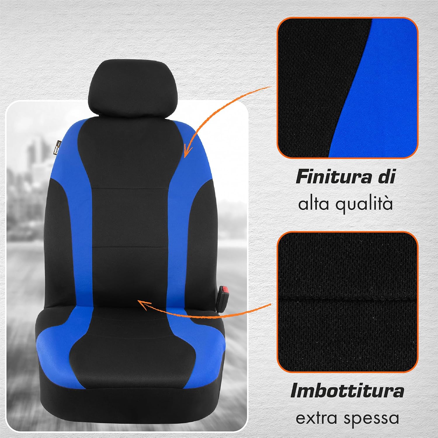Thumbnail 2 de Upgrade4cars Coprisedili auto anteriori universali nero/blu (set da 4 pezzi con copri-poggiatesta)