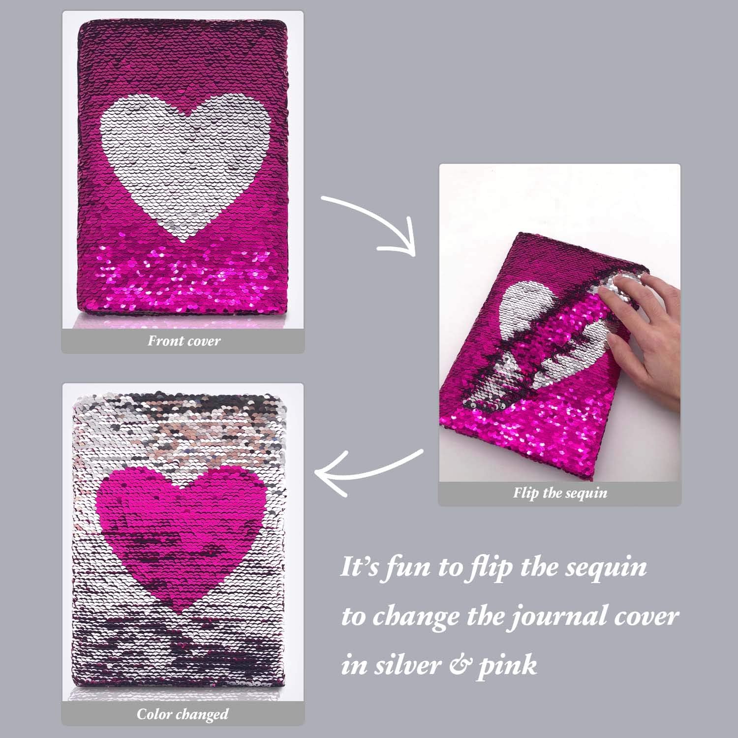 Thumbnail 1 de GINMLYDA Sequin Secret Diary 8.5x5.5 in pink heart 📔
