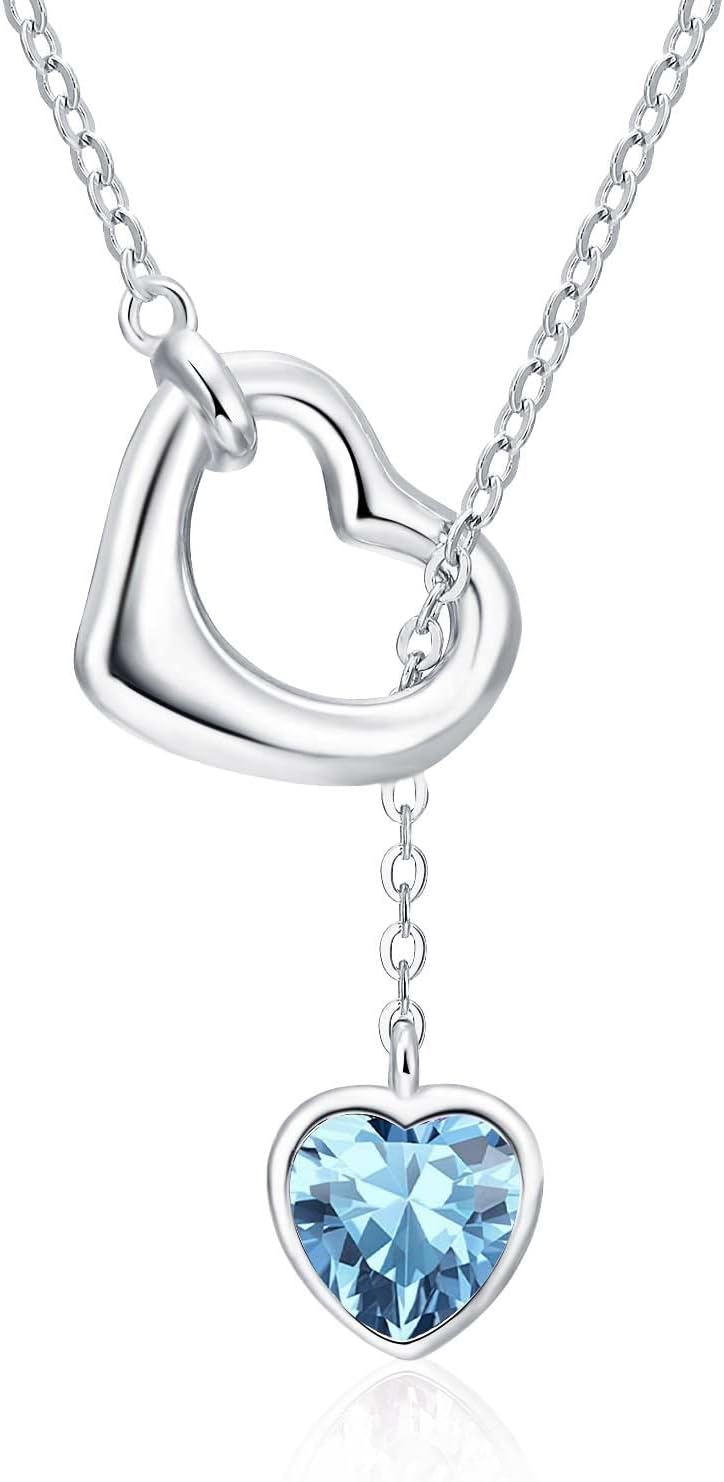Thumbnail 6 de Qings Damen Herz Geburtsstein Kette aus Sterling Silber 925 mit Zirkonia – Herz-Anhänger Halskette