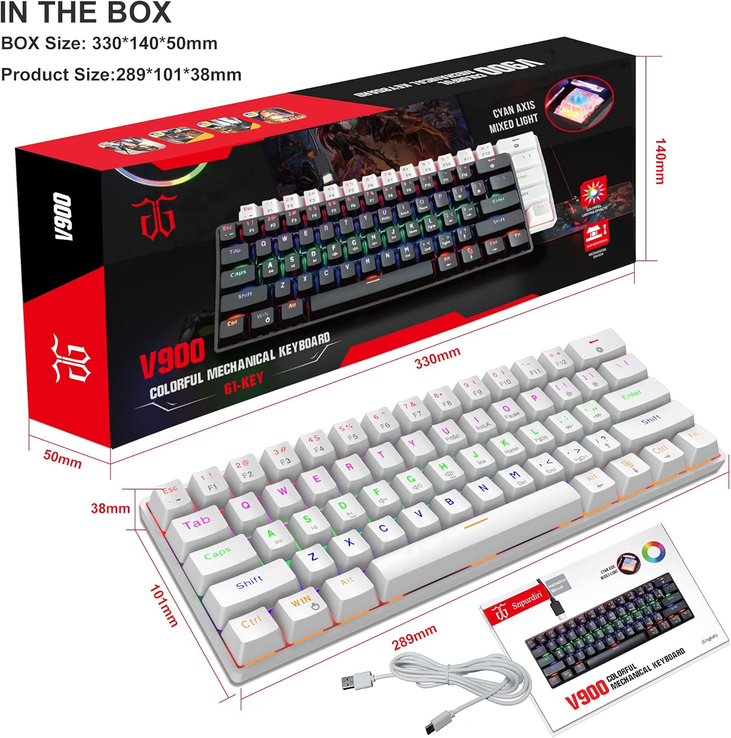 Detalle 2 de Snpurdiri 60% Gaming Tastatur mit 61 Tasten