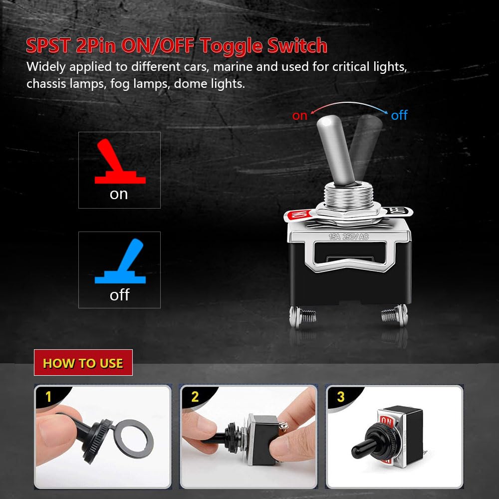 Detalle 2 de COROTC 8-Pack 2 Pin Toggle Switches 20A 125V AC ON/OFF