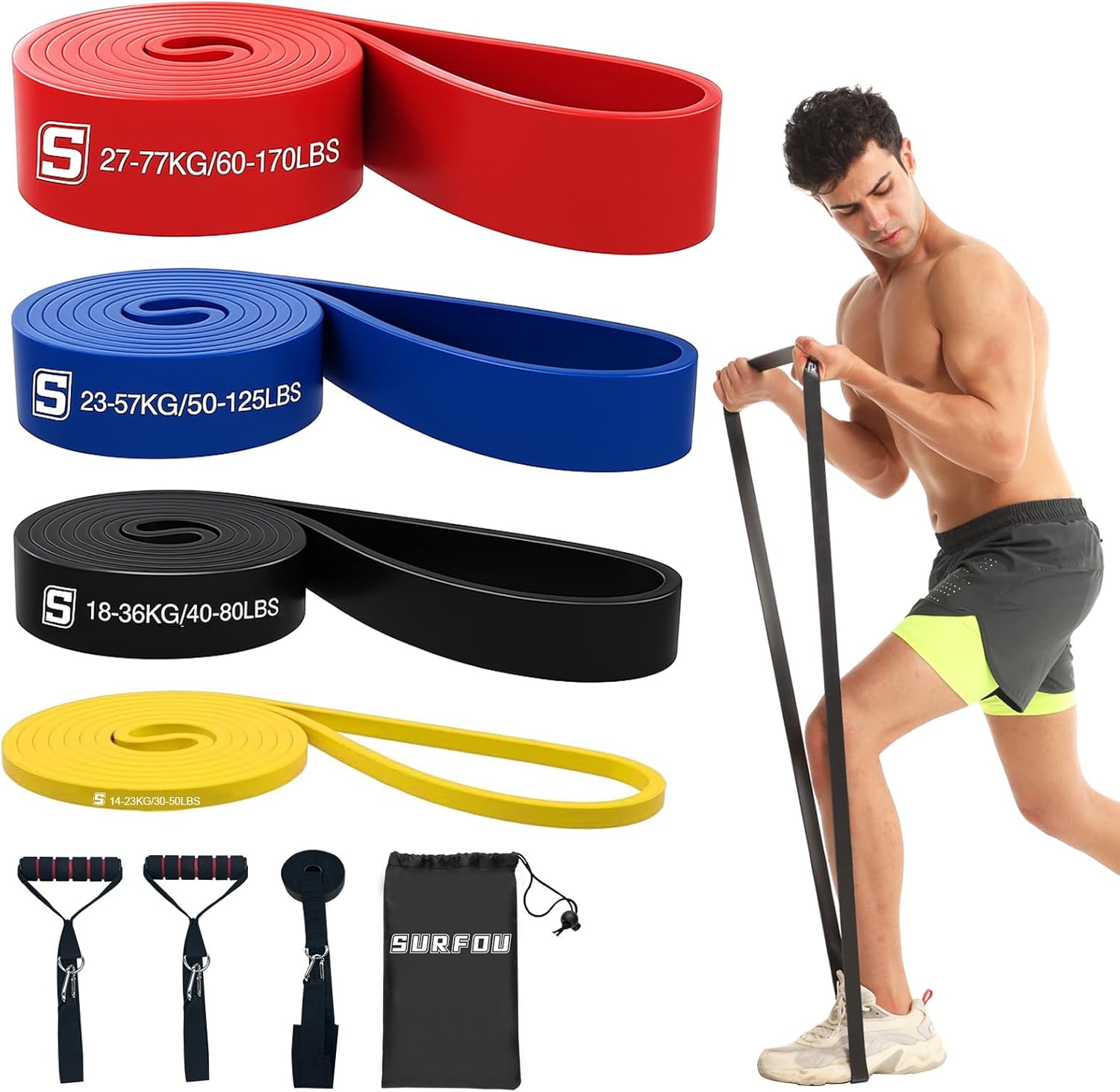 Thumbnail 6 de SURFOU Elastici Fitness con 5 livelli di resistenza, 2 maniglie e ancoraggio porta