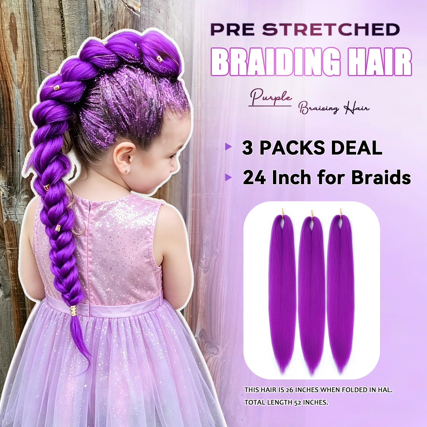 Detalle 2 de Purple Braiding Hair 24 Inch Synthetic Braids