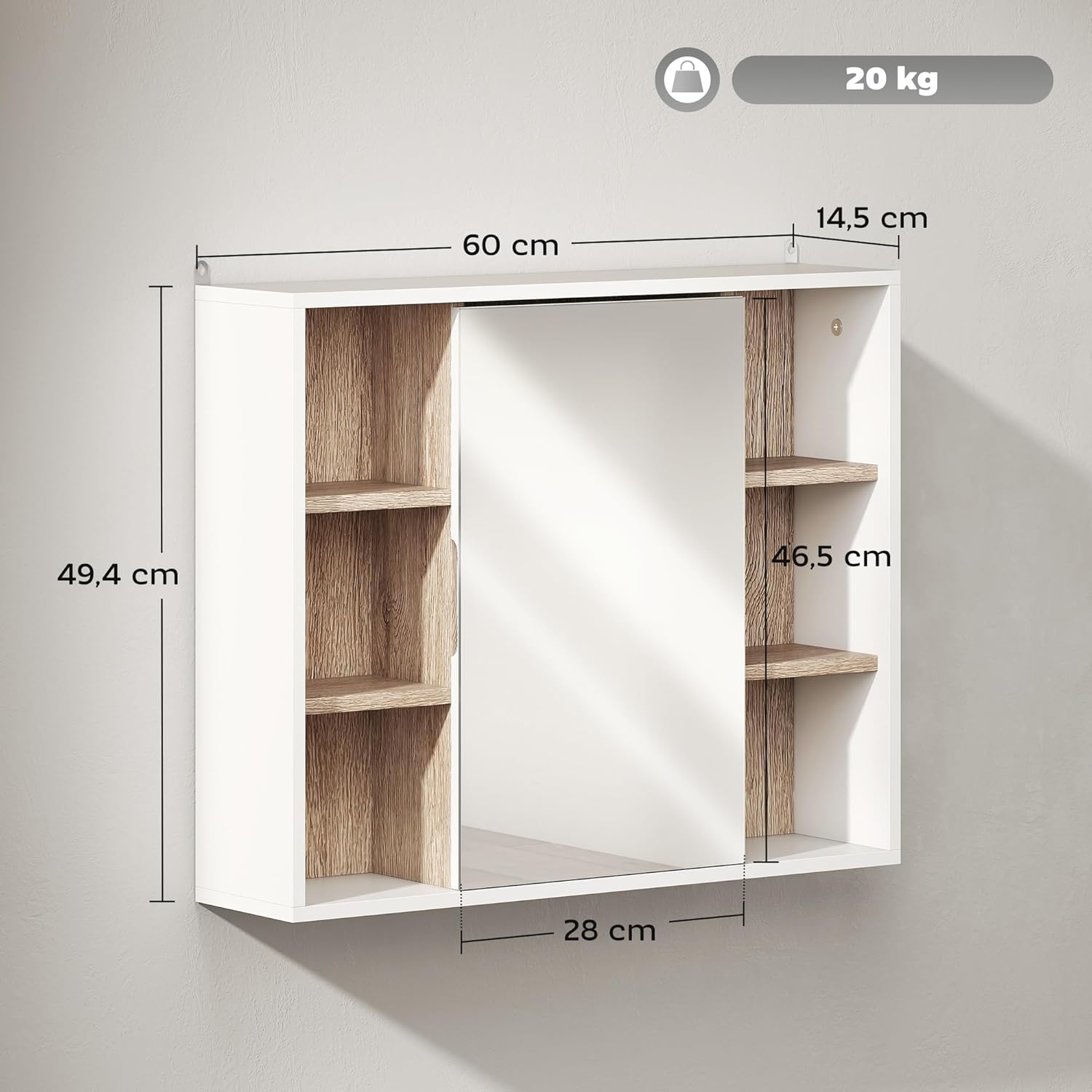 Thumbnail 6 de Armoires Murale HOMCOM avec Miroir – Miroir Salle de Bain avec Rangement, 60 x 14,5 x 49,4 cm, Blanc