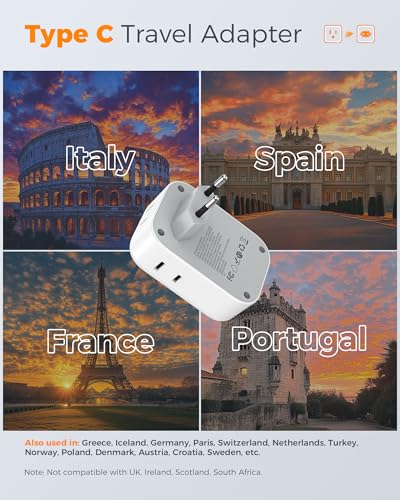 Thumbnail 1 de TESSAN 2 Pack European Travel Plug Adapter: 7-in-1 EU Power Converter