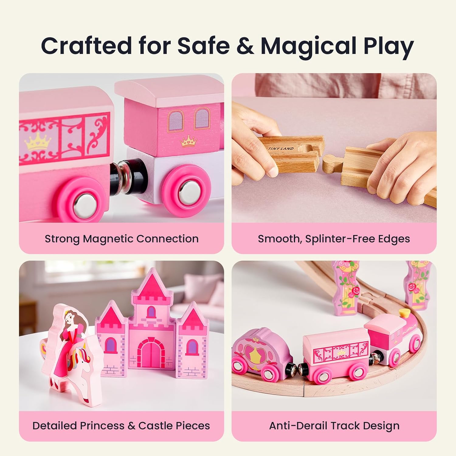 Thumbnail 2 de Tiny Land Unicorn Princess Wooden Train Set (38 Pieces) with Castle Bridge and Royal Accessories