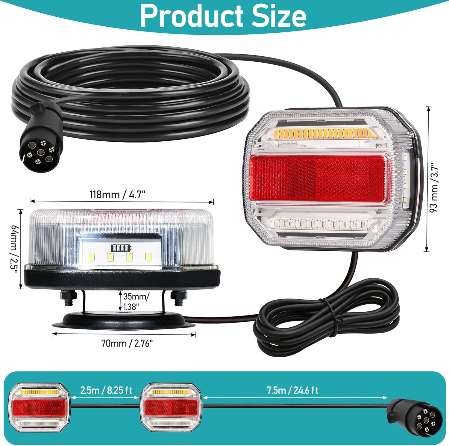 Thumbnail 4 de DARKGUARD Magnetic LED Trailer Lights Kit with 7 Pin Plug, IP65 (12V/24V) – 7.5m Cable