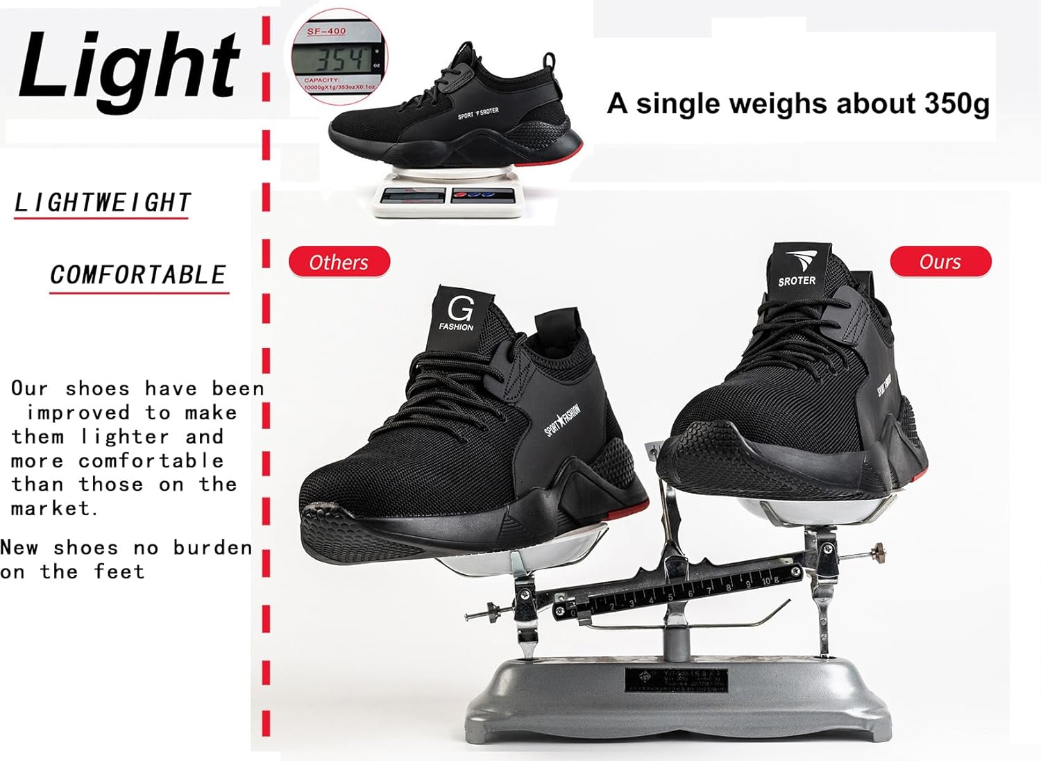 Thumbnail 3 de Black Safety Shoes Mens Safety Trainers with Steel Toe Cap and Kevlar Midsole