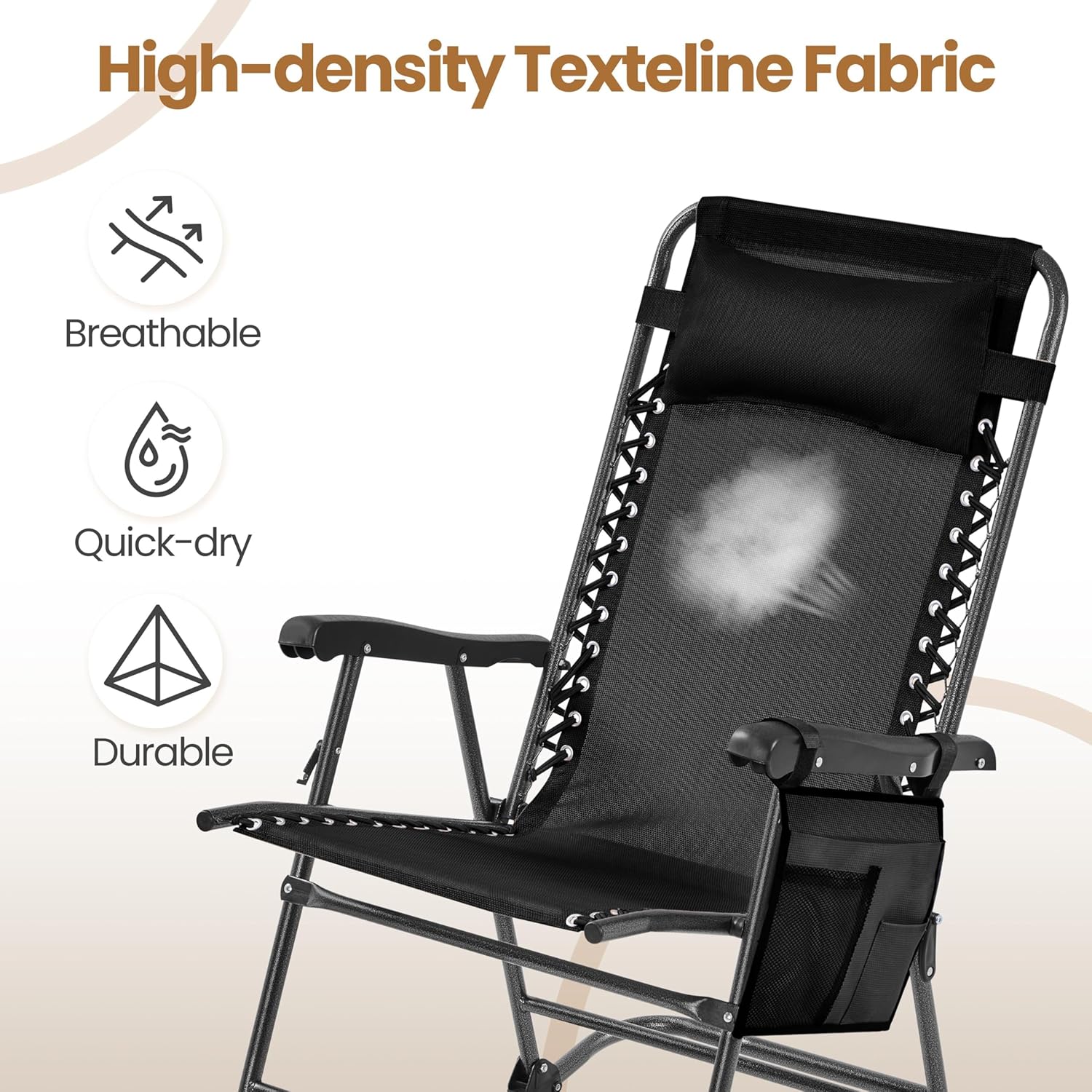 Thumbnail 4 de Yaheetech sedia a dondolo reclinabile pieghevole da esterno con portata 120 kg e braccioli (102 x 65,5 x 103 cm) – nero