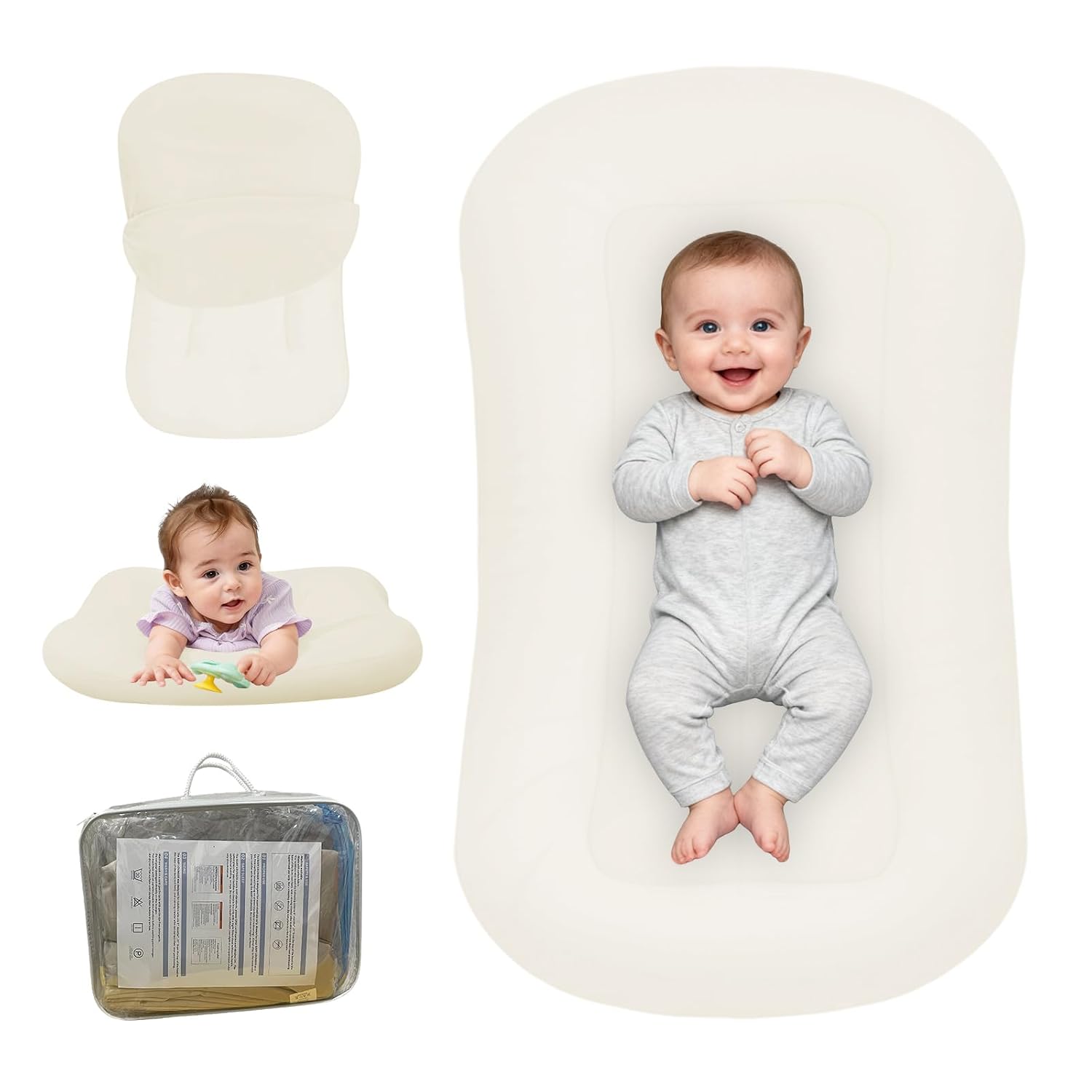 Detalle de PGONEEE Baby Lounger for Infants, Organic Cotton, Breathable, White
