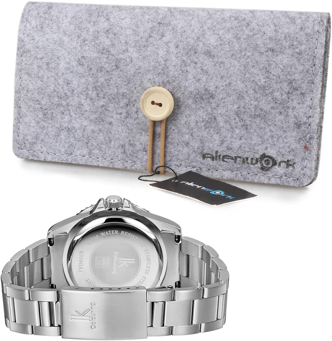 Detalle de Alienwork IK montre-bracelet à mouvement quartz japonais, bracelet métallique ajustable