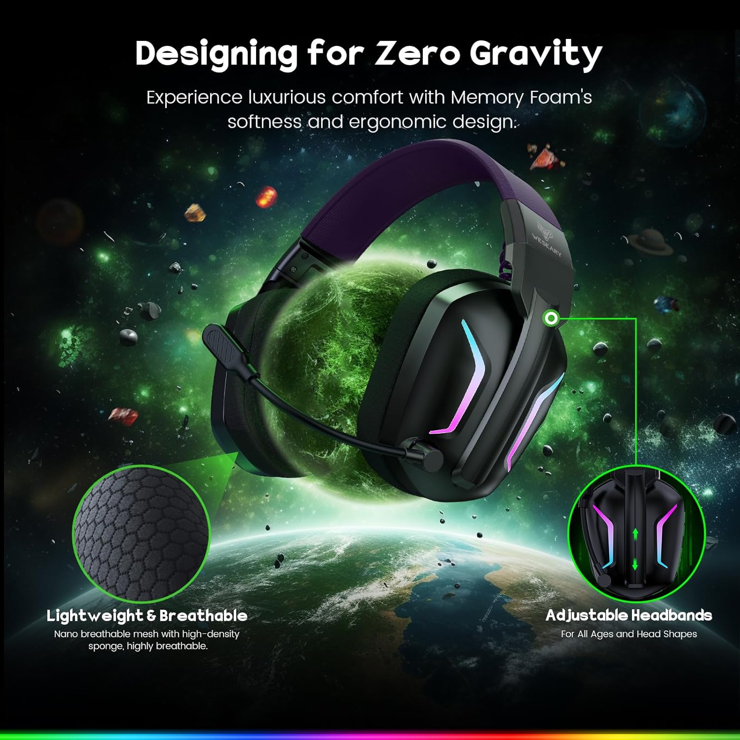 Thumbnail 6 de WESEARY WG1: Wireless Gaming Headset mit 2,4G Dongle, Bluetooth & langer Akkulaufzeit