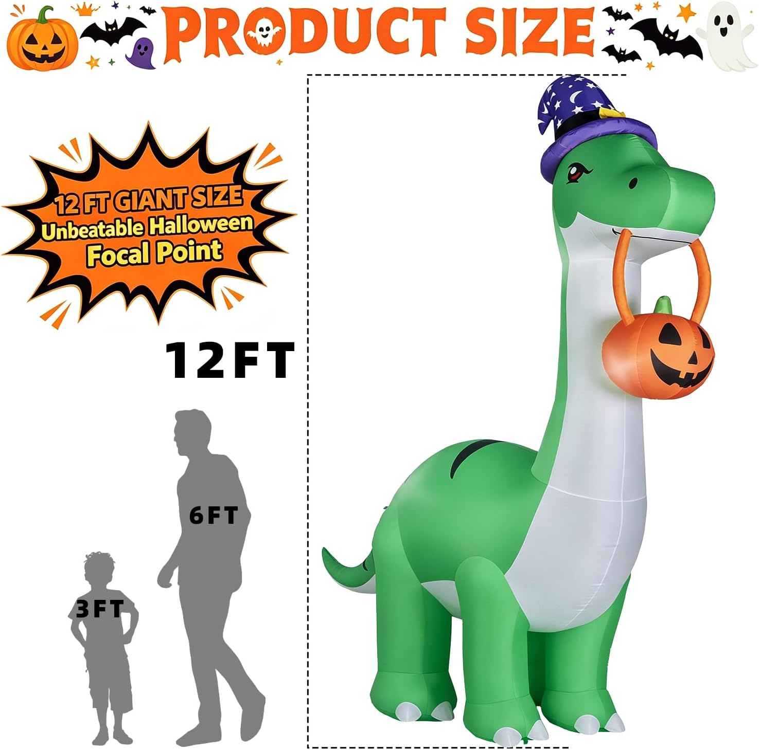 Detalle 2 de inin IN-004 12-Foot Inflatable T-Rex Halloween Decoration with LED Lights