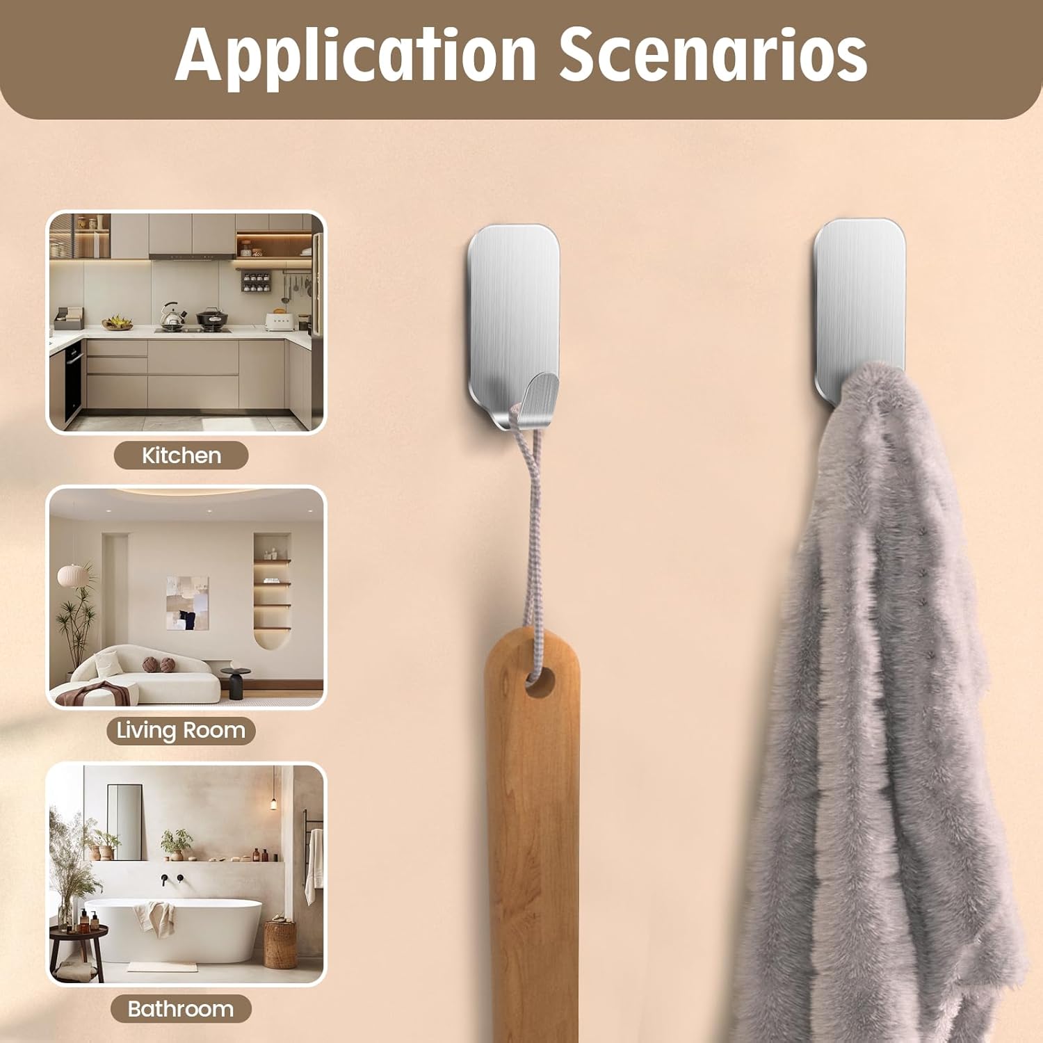 Thumbnail 2 de MACOLE Small Self Adhesive Hooks — 8 pack, 304 stainless steel, no-drill 3kg load