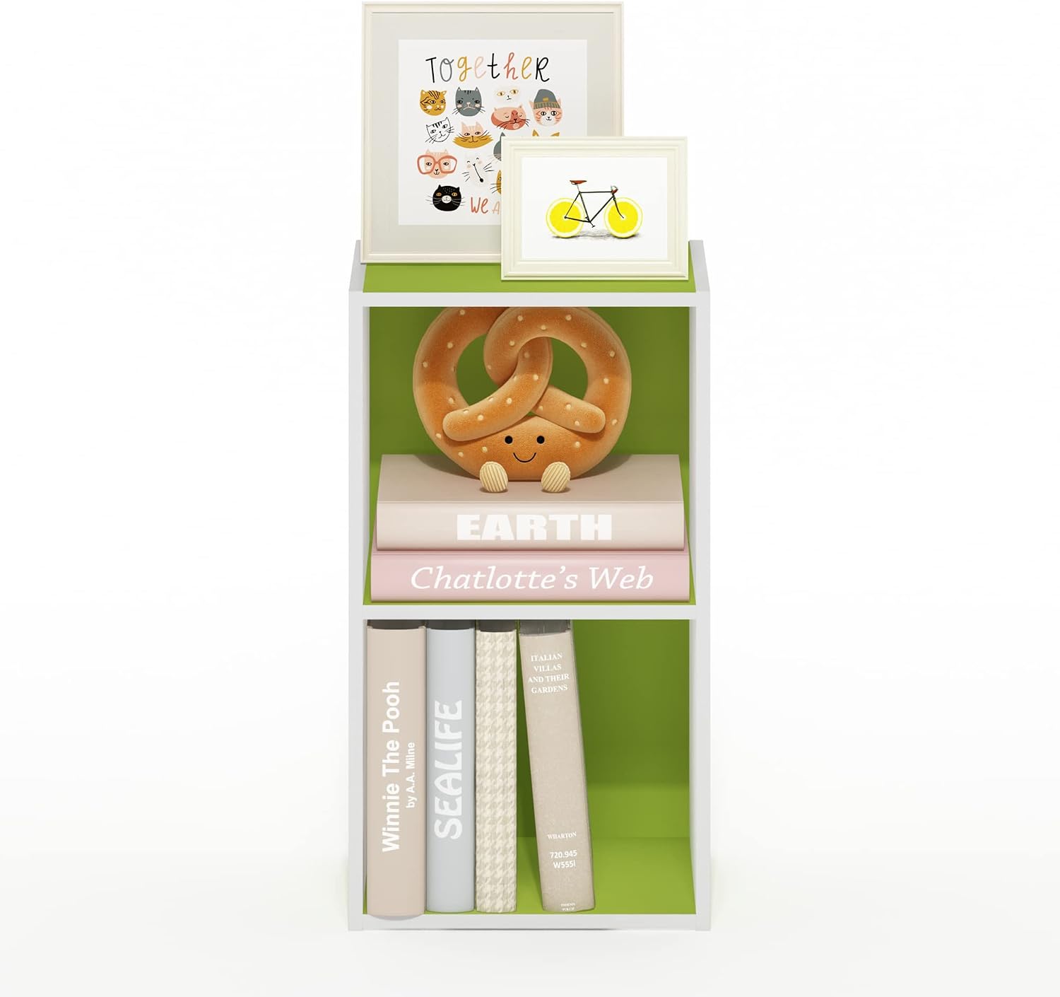 Detalle de Furinno Pasir Libreria a 2 ripiani aperti, verde/bianco