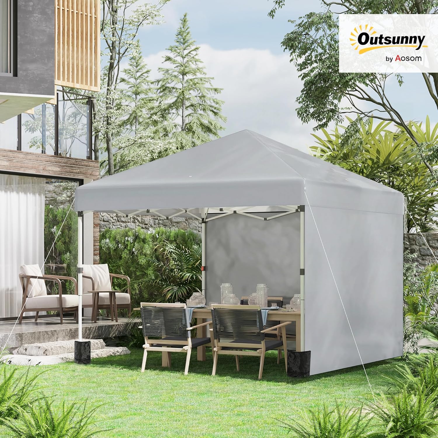 Thumbnail 1 de Outsunny Tonnelle de Jardin Pop-up Pliant Barnum 3x3 m – Hauteur réglable, 2 parois, UV 30+, sac de transport inclus, gris clair