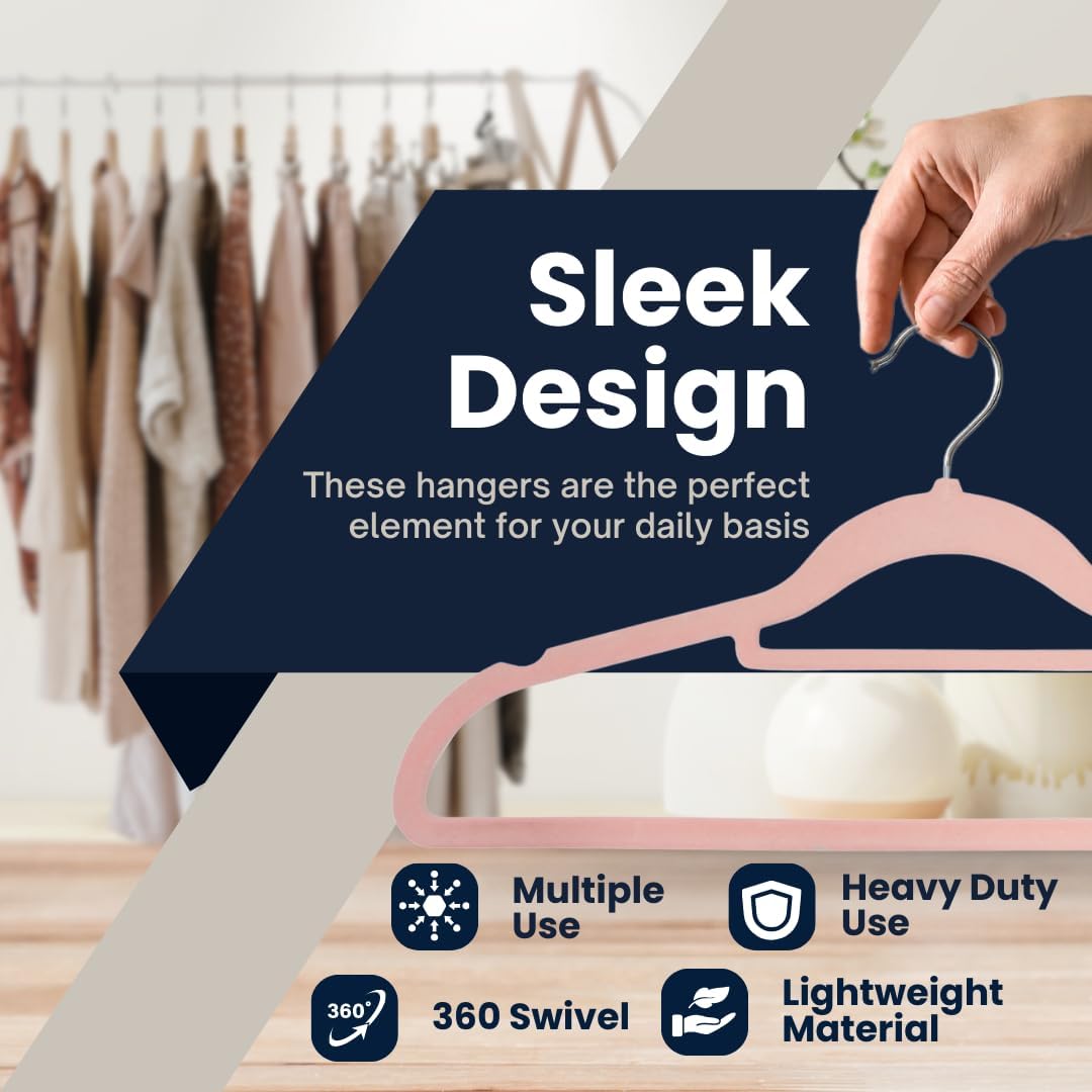 Thumbnail 1 de Sasha Morel 20 Pack Velvet Coat Hangers – Non-Slip, Space-Saving Pink Hangers with 360° Swivel Hooks