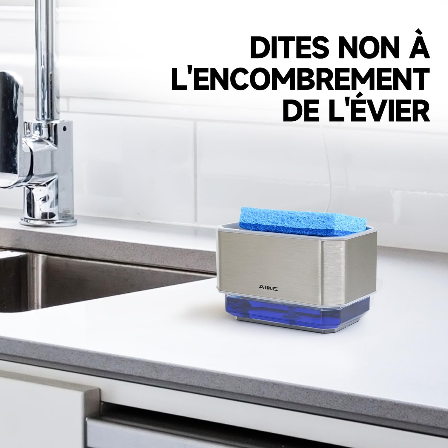 Detalle de AIKE AK1061 240 ML Distributeur Savon Cuisine en Acier Inoxydable – 2 en 1, pratique et élégant
