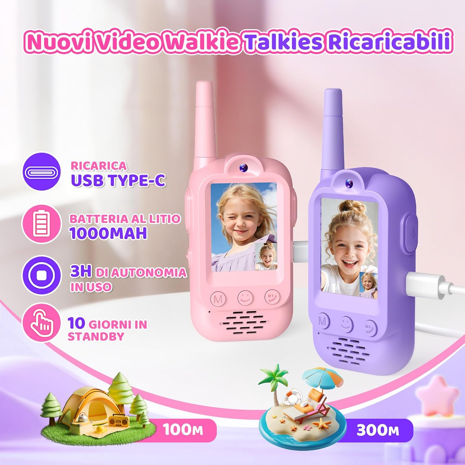 Detalle de iKidiki Walkie Talkie per Bambini Ricaricabili: videochiamate HD in tempo reale per età 3–8 anni