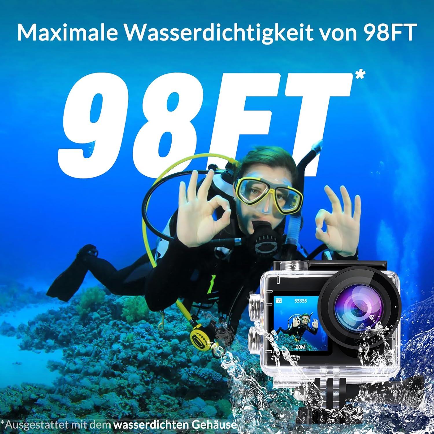 Thumbnail 2 de icefox Action Cam 4K 60FPS 20MP – Unterwasserkamera mit EIS, 30 m Tiefe, Dual-Akku und WLAN