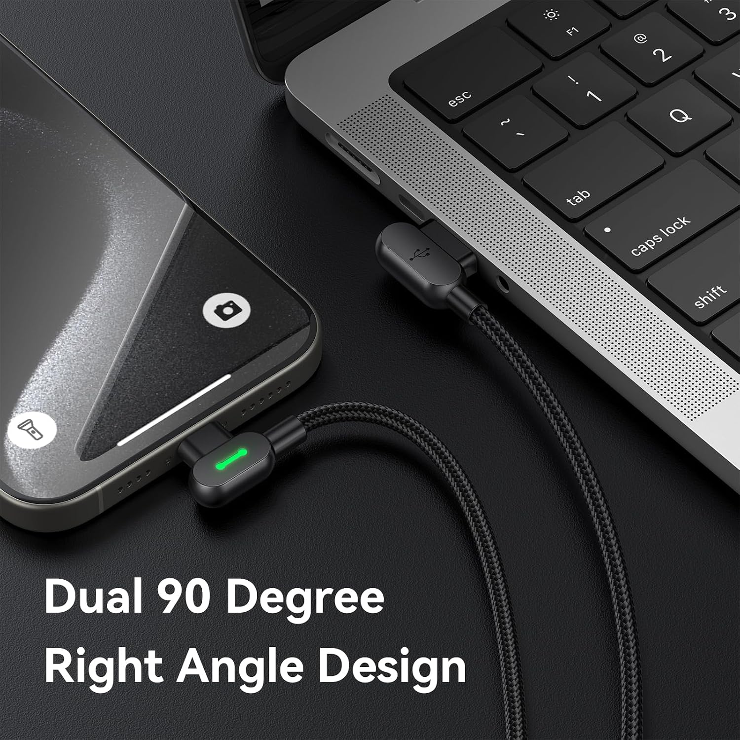 Detalle de mcdodo 6FT USB-A to USB-C Cable with 90 Degree Right Angle and LED Indicator (1.8m)