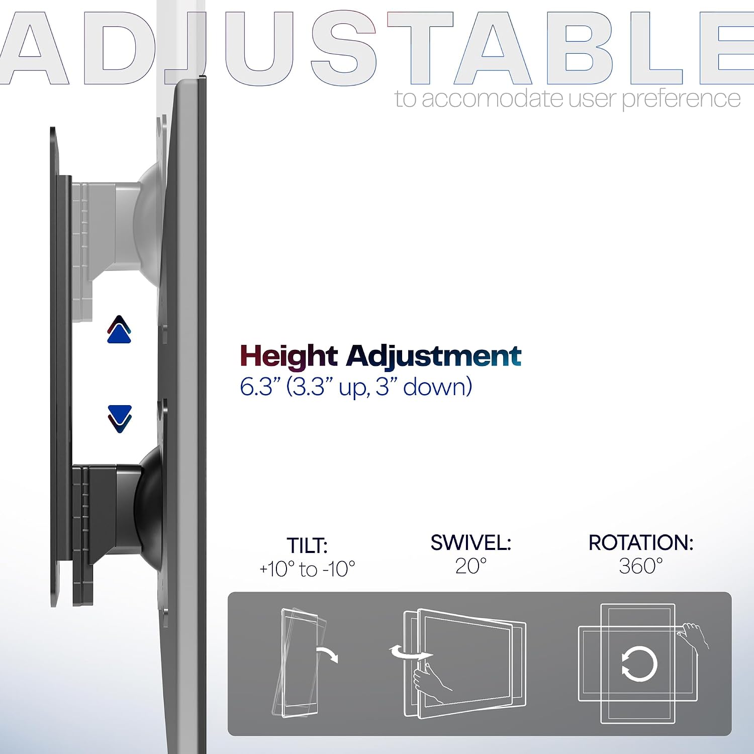 Detalle de VIVO Height Adjustable Single Monitor Wall Mount (MOUNT-VW01A) for 17–32" Screens