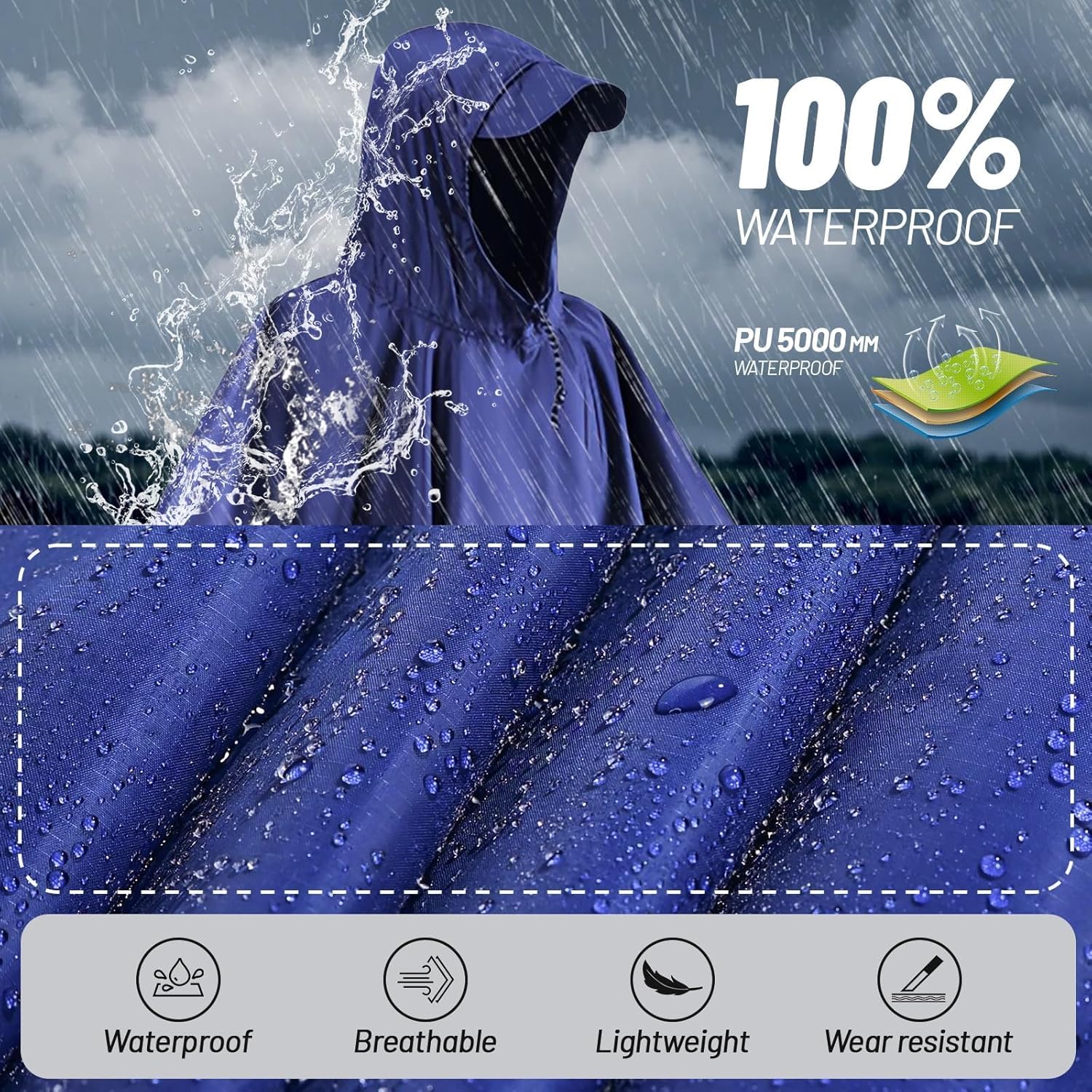 Thumbnail 4 de Stynice leicht wasserdichtes Regenponcho für Herren & Damen – faltbare Outdoor-3in1- Regenjacke (Kapuze, 290 g)