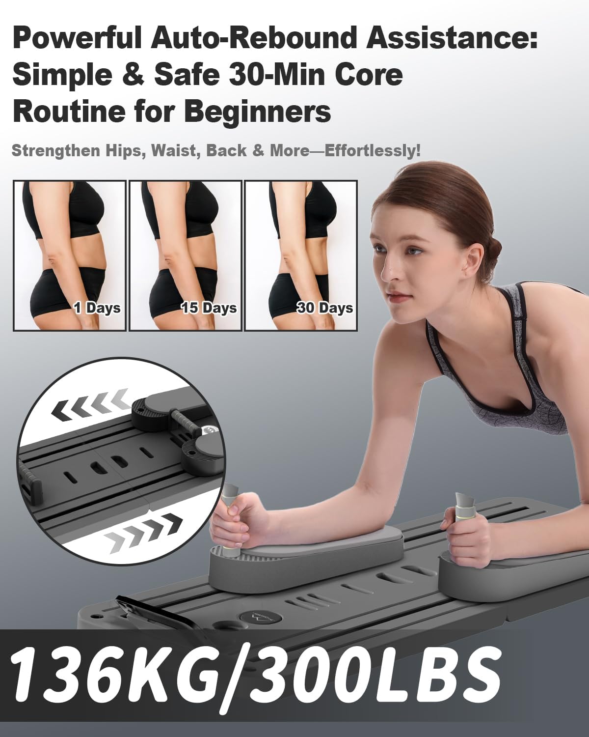 Detalle de AMAZINGHOME Pilates Board with 5 Resistance Bands, 50 lb Tension