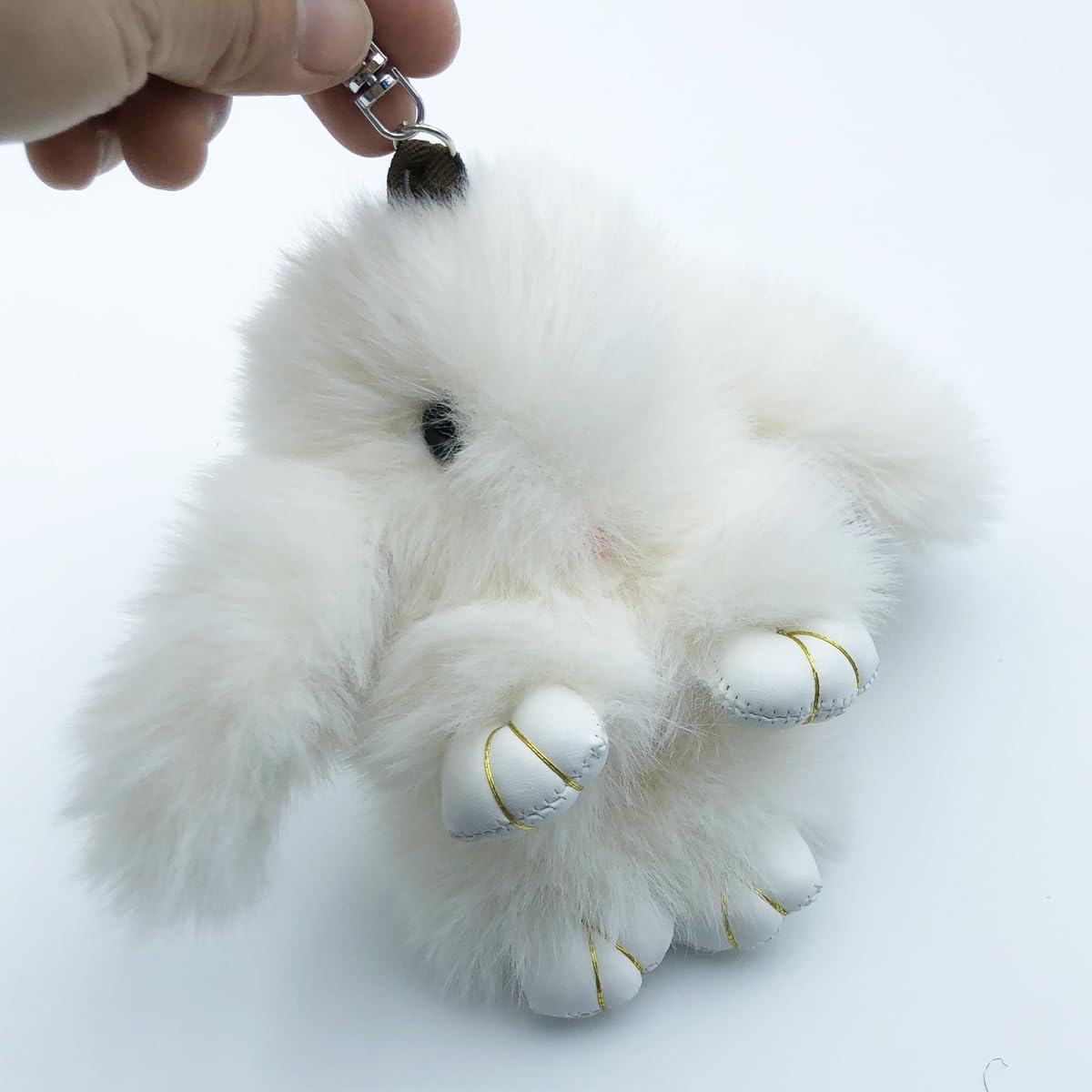 Detalle de Xsclpomddy Plüsch Hase – Schlüsselanhänger aus Zinklegierung mit Kaninchenhaar, ca. 15 cm, flauschig und stilvoll