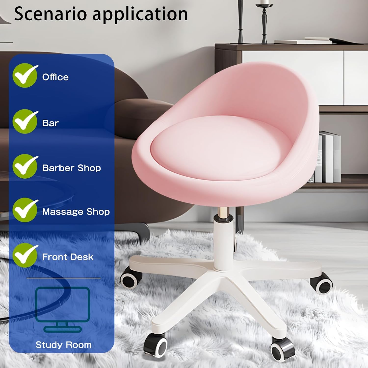 Detalle de Rolling Stool Ergonomic Swivel Seat 14.4-inch