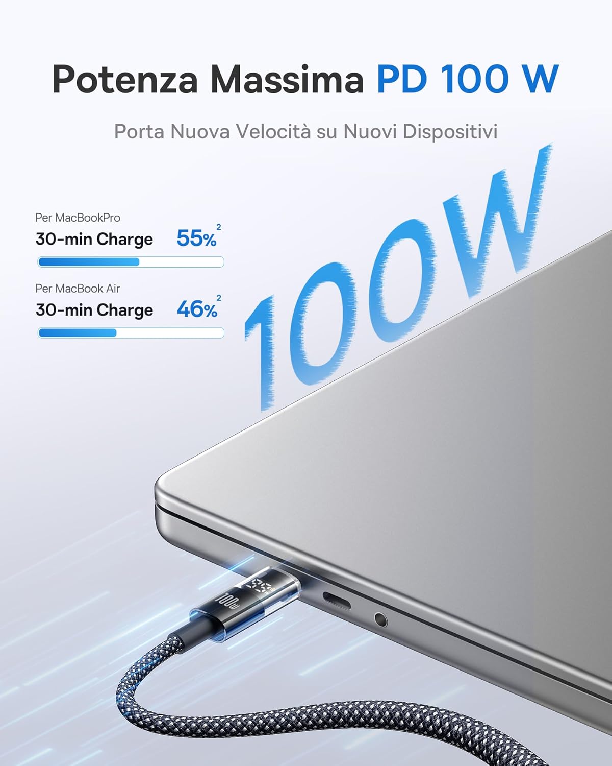 Thumbnail 2 de Baseus Cavo USB-C con Display Digitale, Ricarica 100 W, 2 m – Cavo intrecciato da USB-C a USB-C