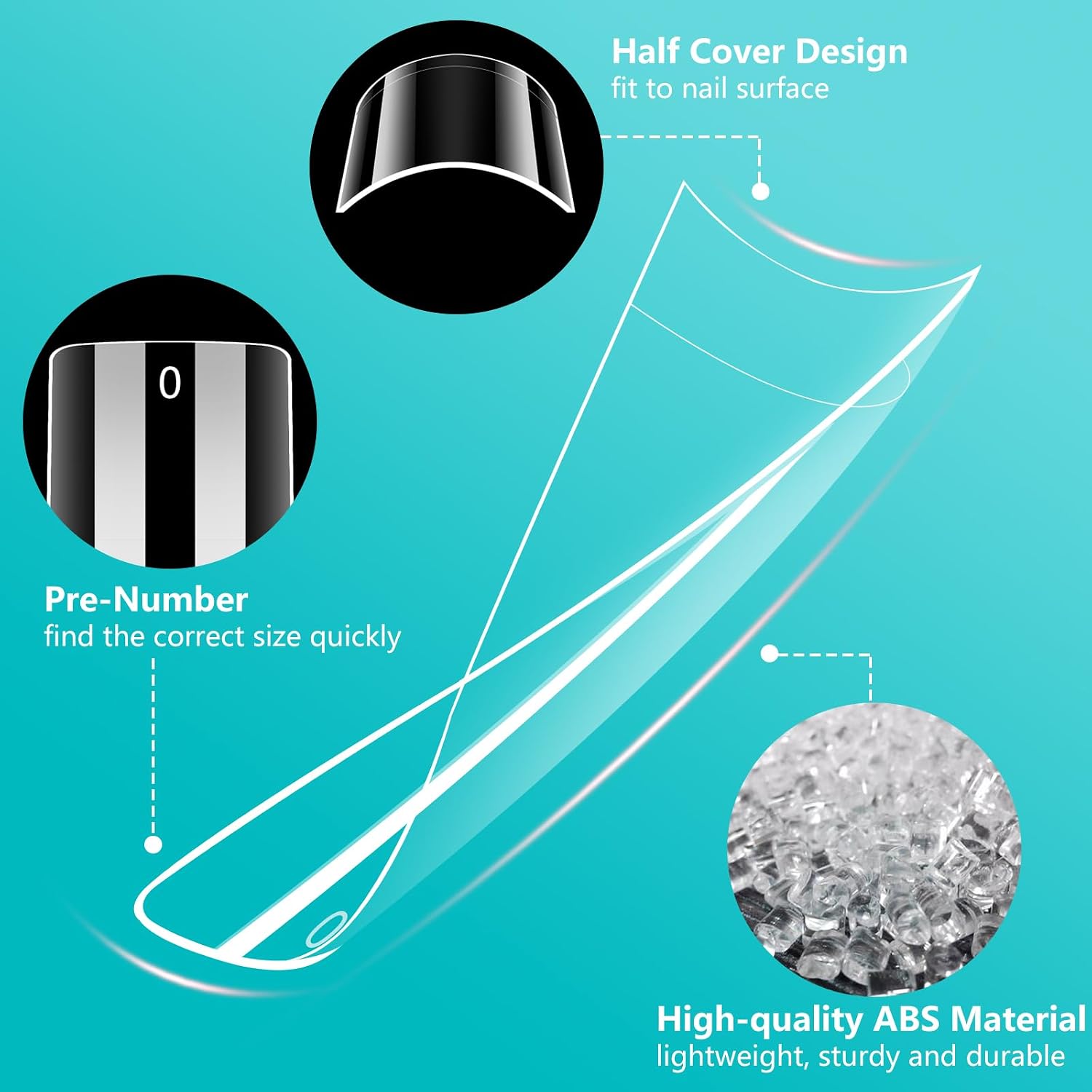 Detalle de LIONVISON JIO027 XXL Square Nail Tips, Clear Half-Cover, No-C-Curve, 12 Sizes