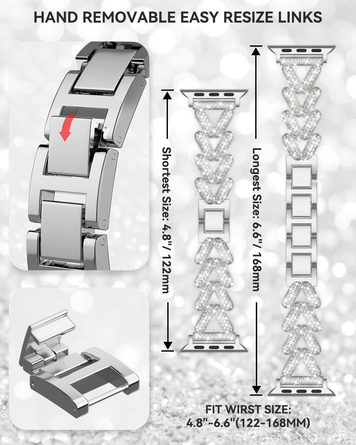 Thumbnail 4 de Rhinestones Encrusted Metal Bracelet and Case for Apple Watch 38–49mm (Series 11/10/1/SE/Ultra 2) – Bling Gold