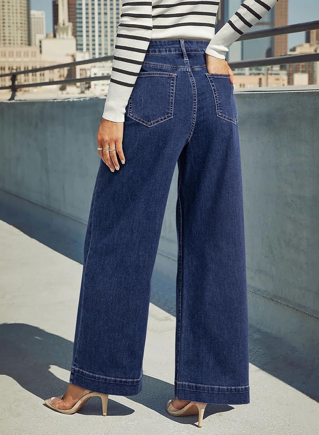 Thumbnail 5 de DOKOTOO Women’s Casual High-Waisted Stretch Button Wide-Leg Jeans with Pockets
