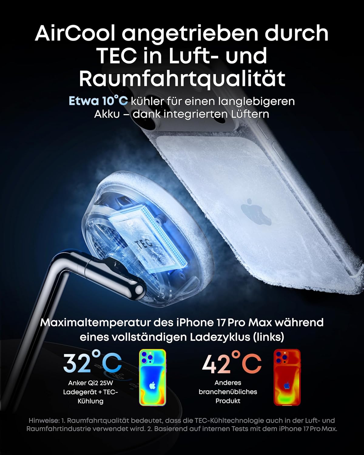 Detalle 2 de Anker Prime 3‑in‑1 MagSafe-Ladegerät mit TEC-Kühlung, Display und Qi2 25W