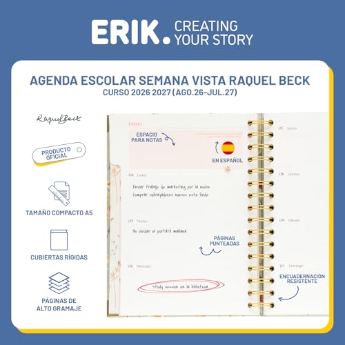 Detalle de Grupo Erik Agenda escolar 2026/2027 Raquel Beck – Semana Vista para niñas