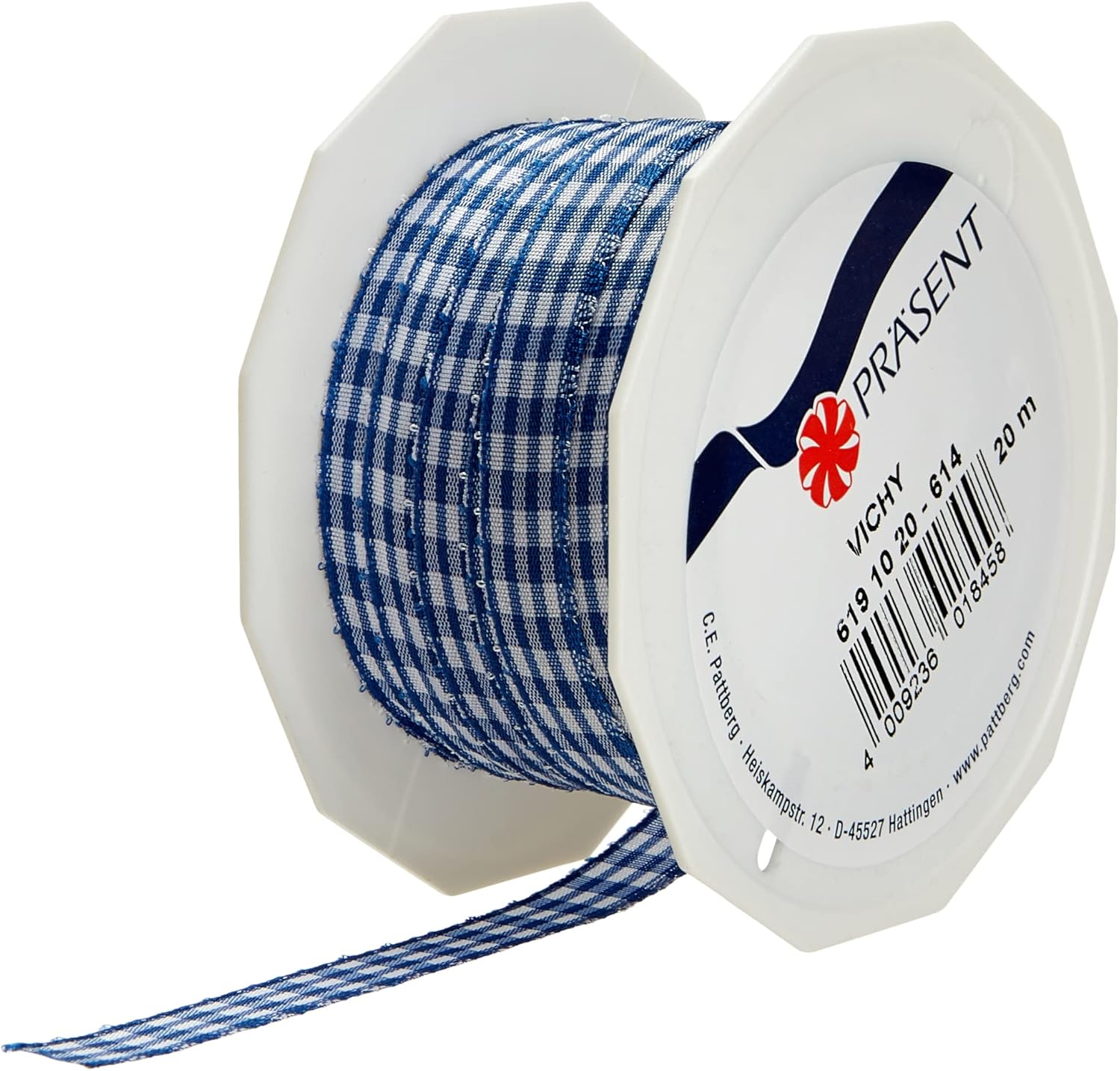 Detalle de PRÄSENT Vichy Geschenkband rot/weiß – 40 mm, 20 m, kariertes Deko-Band aus Deutschland