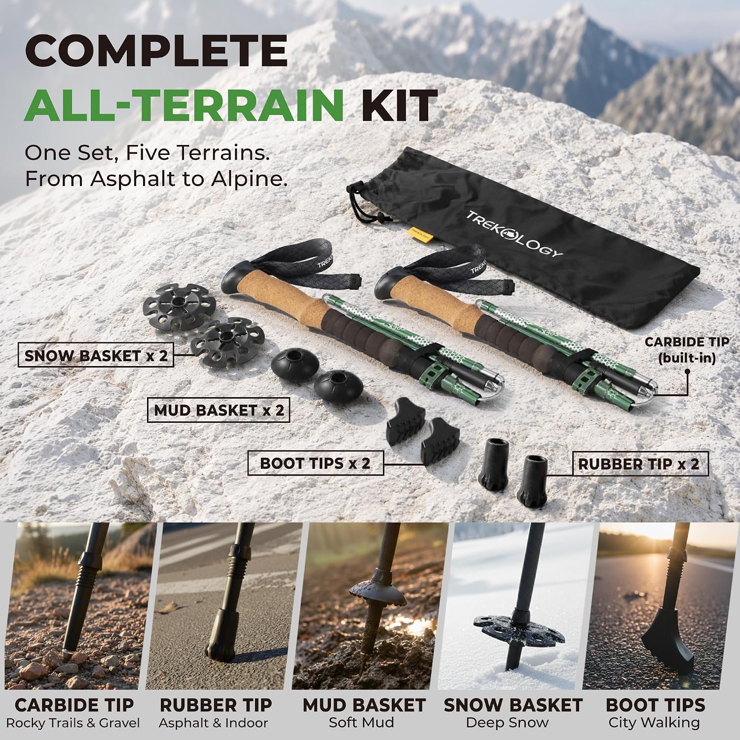 Thumbnail 6 de TREKOLOGY Trek-Z Folding Trekking Poles, Adjustable Aluminum, Cork Green