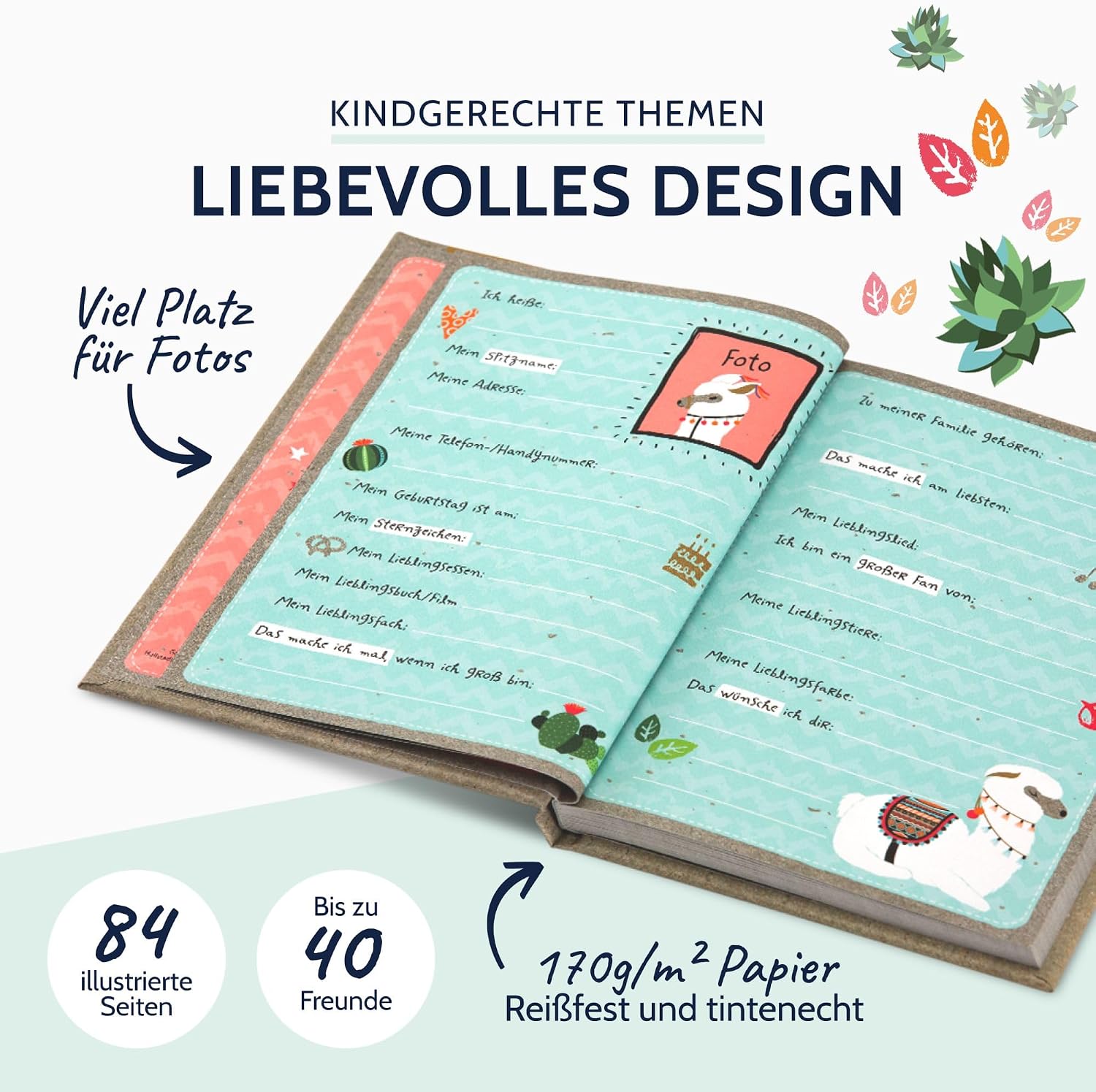 Detalle de goldbuch 43581 Freundebuch Happylife Lama (DIN A5) – Erinnerungs- und Notizbuch zum Ausfüllen mit 84 Seiten